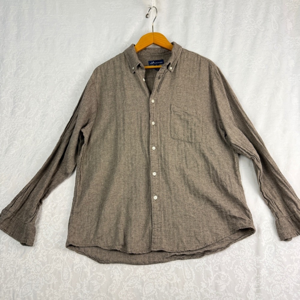 John Ashford Mens XL Brown Herringbone Flannel Button Down Shirt Quiet Luxury